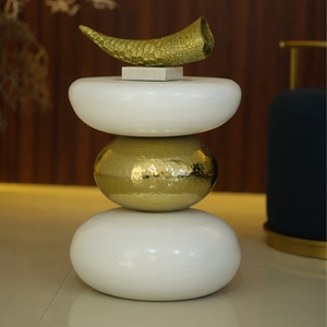 Luxury design accent <b>stool</b> contemporary side <b>table</b> white and gold <b>stool</b> designer furniture handmade decorative <b>stool</b> - Product Image 4