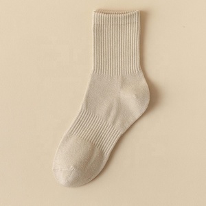 Chaussettes unisexes en laine/acrylique pour hommes, décontractées, de qualité, marron et blanc, couleur unie, côtelées, respirantes et absorbant la transpiration, vente en gros - Product Image 3