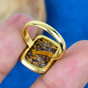 Bague artisanale en pierre précieuse Miriam Jasper en forme de coussin, plaquée or 18 carats sur argent sterling 925 - Product Image 4