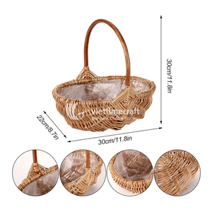 Panier à fleurs en osier, panier de jardin en saule tressé avec doublure en plastique et poignée, bac de rangement durable pour fruits et légumes - Product Image 3