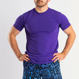 T-shirt pour homme, coupe slim, col rond, manches courtes, couleur unie, tricoté, décontracté - Product Image 1
