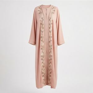 Abaya de gros, robe de bal de luxe en tulle floral uni, couleur personnalisée, avec traîne chapelle, élégante, mode islamique, pour l'hiver - Product Image 1