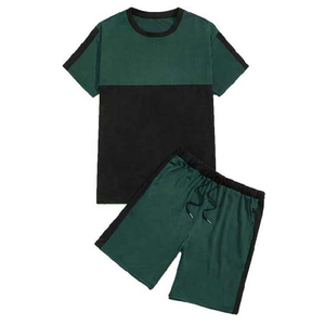 2026 Custom Brand Men's Casual Vintage Sweat Suit Anti-Wrinkle <b>Knitted</b> Tracksuits Pocket Leopard Pattern Top Tee Short <b>Set</b> - Product Image 5