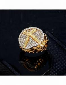 Bague Croix de Jésus Hip Hop Premium pour Homme, Effet Diamant, Tête Ronde, en Argent Sterling 925, Finition Or 10K 14K, Bijou de Soirée - Product Image 1