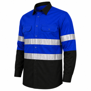 Chemise de travail unisexe haute visibilité bleu-noir à bandes réfléchissantes en polyester et coton, manches longues, uniforme de sécurité imprimé par transfert thermique - Product Image 2