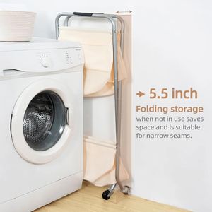 Chariot à linge pliable de 31,5 po de hauteur avec roulettes, panier à linge roulant, cadre en acier robuste et doublure en toile - Product Image 3
