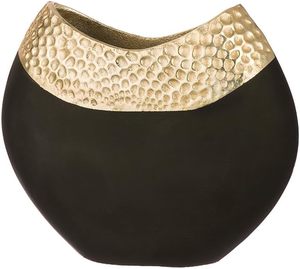 Vase de table sculpté moderne en métal noir avec bord texturé doré, design sculptural décoratif contemporain fait main - Product Image 6