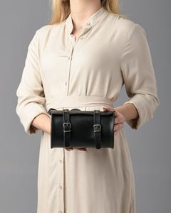 Petit sac rond en cuir à bandoulière avec fermeture à glissière Fabriqué au Pakistan Style cylindre cercle épaule LBB-0025B - Product Image 4