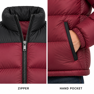 Chaqueta Acolchada para Hombre, Dos Tonos, Color Borgoña y Negro, Rellena de Plumón, Abrigo de Invierno Ligero, Personalizable con Logotipo, OEM, ODM, Venta al Por Mayor - Product Image 3