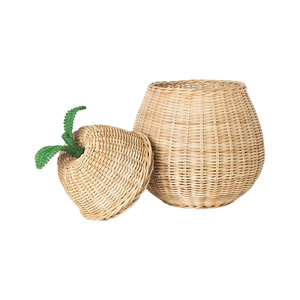 Panier de rangement en rotin naturel de qualité supérieure, de forme pomme, fait main, avec couvercle, nouveau design, pour la décoration de la chambre d'enfant - Product Image 1