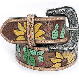 Cinturón de herramientas de cuero occidental hecho a mano con relieve de diseñador tallado a mano Multicolor personalizado para unisex con hebilla floral - Product Image 1