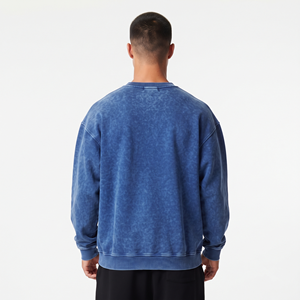 Sudadera Personalizada para Hombre, Azul, Lavado Ácido, Hombros Caídos, 100% Algodón, Felpa Francesa, Transpirable, Cuello Redondo, Ecológica, Casual, Primavera - Product Image 3