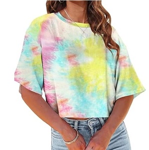 Camisetas crop top personalizadas con estampado, holgadas, sexys, transpirables para mujer, al por mayor, lisas, con lavado vintage, para mujer - Product Image 1