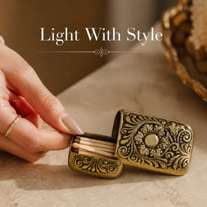 Antique Brass Floral Engraved <b>Matchbox</b> Holder Decorative Metal Match Case Luxury Home Decor Accessory for Candles Fireplace Use - Product Image 4