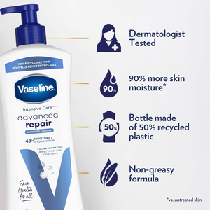 For Vaseline Intensive Care Unscented Advanced Repair Body Lotion Ultra-Hydrating Lipids Extremely Dry Skin <b>Face</b> 20.3 oz Pack 3 - Product Image 3