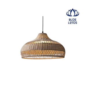 Lámpara Colgante LED con Pantalla de Ratán en Forma de Loto Azul, Acabado Dorado, Control por Sensor de Voz, Luz Blanca Cálida 3000K, CRI 90, Garantía de 3 Años - Product Image 1