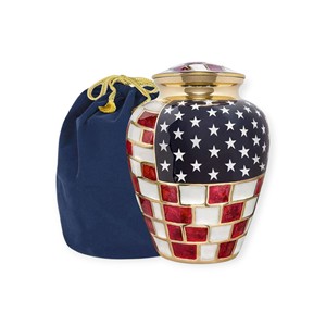 Urna Funeraria Azul Rey de Lujo con Banda Dorada y Bolsa de Terciopelo para Cenizas de Adultos - Product Image 4