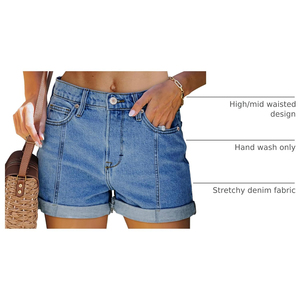 Latest <b>High</b> <b>Waist</b> Stonewashed Denim <b>Shorts</b> Women Casual Summer Style Solid Color Button Front Cuffed Hem Regular Fit <b>Jean</b> <b>Shorts</b> - Product Image 4