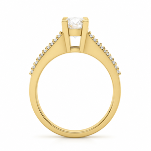 Three <b>Row</b> Engagement Ring 0.50CT Round Lab Grown Diamond 14K 18K Yellow Gold Four Prong Setting OEM ODM Custom Jewelry - Product Image 2