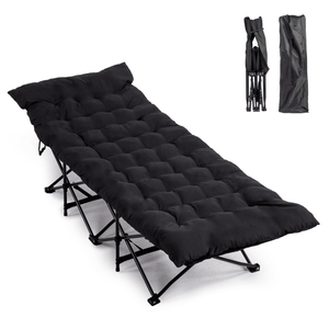 Lettino Pieghevole Portatile Nero con Materasso Morbido per Campeggio, Casa, Ufficio, Pisolino, Spiaggia, Viaggi, Lettino per Adulti - Product Image 2