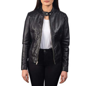 Blouson Bomber Noir en Cuir Véritable Coupe Ample Col Mandarin Fermeture Éclair Devant Qualité Premium en Laine pour l'Hiver Fournisseur OEM ODM Vente en Gros - Product Image 4