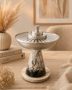 Luxury Natural Onyx Stone Incense Burner Brushed Steel <b>Mesh</b> Bowl Pedestal Bakhoor Holder - Product Image 6
