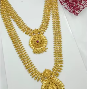 Collier temple en or antique avec boucles d'oreilles Lakshmi Kasu collier de mariée ensemble classique ensemble de bijoux grand temple ensemble d'or ensemble de mariage - Product Image 2