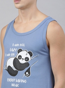 Débardeur en coton bleu pour homme avec imprimé panda, col rond, décontracté, sans manches, respirant, design tricoté, logo sur le devant - Product Image 6