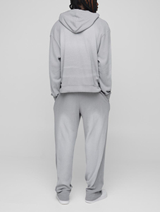 Men's Gray Hooded Sweatshirt <b>Set</b> with Front Logo Print Casual Jogger Pants 100% Cotton Fleece Breathable Winter Streetwear - Product Image 6