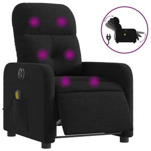 Fauteuil inclinable électrique noir avec fonction massage, construction robuste en polyester, métal et contreplaqué - Product Image 2