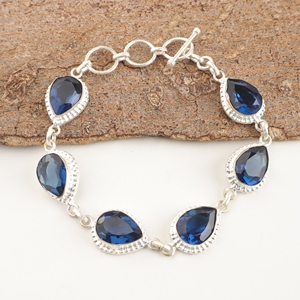 Pulsera de tenis de topacio azul de Londres, plata de ley 925, latón, hecha a mano, corte de pera, lujo vintage con engaste de bisel, joyería de moda - Product Image 4