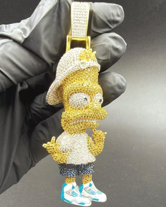 Colgante de Homer Simpson Totalmente Cubierto de Diamantes, Plata 925, Chapado en Oro de 18K, Moissanita con Engaste de Garra, Amuleto de Dibujos Animados Estilo Hip Hop para Hombre - Product Image 4