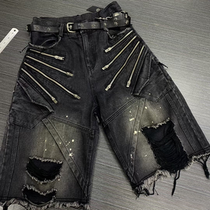 Fabricante Personalizado de Shorts de Mezclilla Desgastados con Bordado de Flores y Lavado Ácido a la Moda para Hombre - Product Image 4