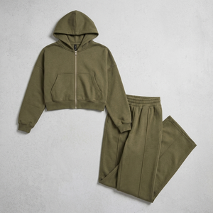 Conjunto de Sudadera Corta y Pantalones Anchos de Algodón Pesado para Mujer, Personalizable con Logotipo y Color, Estilo Athleisure de Lujo, Venta al por Mayor, OEM - Product Image 3
