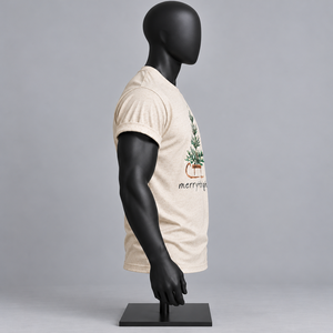 <b>Men's</b> Plus Size Beige O-Neck Short Sleeve Knitted Anti-Wrinkle Blank <b>T</b>-<b>Shirt</b> <b>Christmas</b> Tree Sled Print Casual Tee - Product Image 3