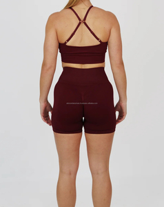 Premium Quality Women's Seamless Yoga Set With U Neck Adjustable <b>Strap</b> & Skinny Shorts Breathable Low Prices - Product Image 2
