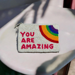UGH Mini Cartera de Algodón con Cremallera, Monedero Hecho a Mano con Cuentas de Semillas Blancas y Rojas, Diseño de Texto Suave, Gran Capacidad - Product Image 4