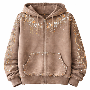 Luxury Rhinestone Zip Hoodie Heavy Crystal <b>Studded</b> Black Streetwear Premium Vintage Winter Oversized - Product Image 5