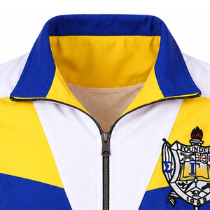 Chaqueta Cortavientos Azul Rey, Amarillo y Blanco con Cremallera Completa, Diseño de Poodle Bordado, Bloques de Color, Ligera, Informal - Product Image 3