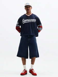 Maillot de football américain à manches longues en mesh, col en V oversize, logo personnalisé, sublimation, respirant, streetwear, usine OEM ODM - Product Image 3