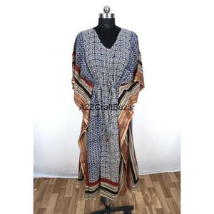 Kaftan léger et respirant en coton 100% pur, col en V, à franges, imprimé floral bohème, manches longues matelassées, pour l'automne - Product Image 6