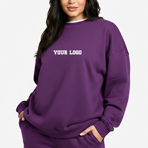 Sweat-shirt ample en molleton 100 % coton, couleur unie, col rond, personnalisable OEM/ODM - Product Image 1