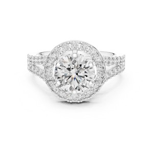 Bague de fiançailles et de mariage en diamant de laboratoire avec halo, 1-3 carats, ronde, à double sangle pavée, certifiée IGI, or 18K/14K/10K, argent 925, pour femme - Product Image 1