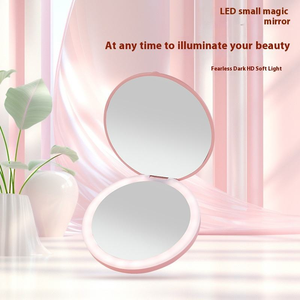 Miroir de maquillage de bureau pliable portable avec éclairage LED, cadre en verre, finition chromée, grossissement double face, mini - Product Image 2