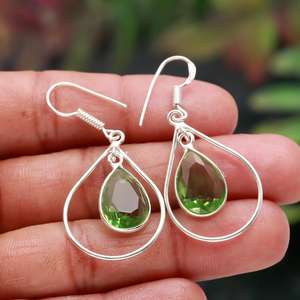 Boucles d'oreilles en améthyste verte, argent sterling 925, pierre précieuse naturelle, bijoux faits à la main pour femmes, vente en gros - Product Image 1