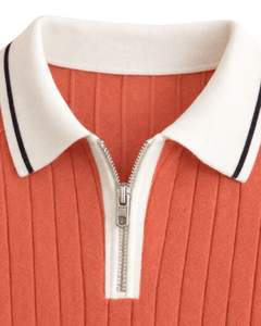 Polo de Manga Corta con Cierre de Cremallera de un Cuarto, Color Naranja, con Cuello en Contraste, para Hombre, Fabricante, Ropa Casual de Verano - Product Image 6