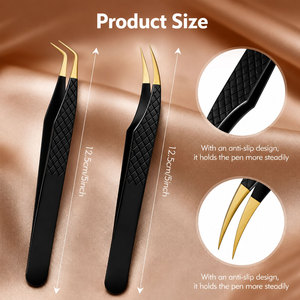 Juego de Pinzas Profesionales para Extensión de Pestañas, 2 Piezas, Color Negro y Dorado, Pinzas de Precisión para Volumen e Isolación, Logotipo Personalizado - Product Image 5