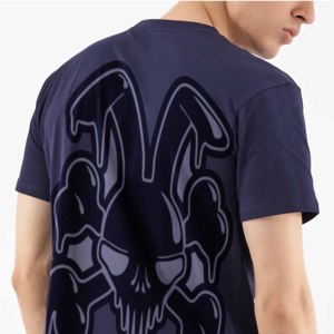 Men's <b>Navy</b> Blue Skull Print Short Sleeve T-Shirt O-Neck Casual Jersey Cotton Eco-Friendly Plus Size Streetwear Front Pattern - Product Image 2