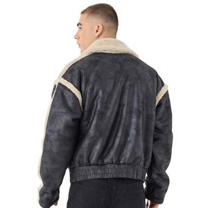 OEM Available Luxury Design <b>Mens</b> Shearling <b>Leather</b> <b>Jacket</b> Waterproof <b>Faux</b> Fur Bomber Fleece Collar Suede Trucker Bomber <b>Jacket</b> - Product Image 2