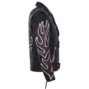 Custom 100% Genuine Cow Hide Leather <b>Biker</b> <b>Jacket</b> Men’s BRANDO Rocker Motorcycle Flame Waxed Leather <b>Jacket</b> Cross Zip OEM/ODM - Product Image 2